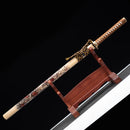 Handmade Chokuto Ninjato Straight Sword Folded Damascus Steel Blade Flower-Ninjato-Masahiro Katana-Samurai Sword Store