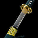 Handmade Japanese Katana Sword 1060 Carbon Steel With Musashi Tsuba Green Gold-Katana-Masahiro Katana-Samurai Sword Store