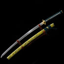 Handmade Japanese Katana Sword 1060 Carbon Steel With Musashi Tsuba Green Gold-Katana-Masahiro Katana-Samurai Sword Store