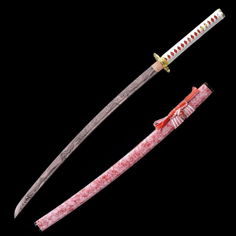 Handmade Japanese Katana Sword With Red Blade And Scabbard