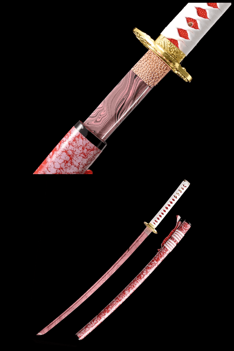 Handmade Japanese Katana Sword With Red Blade And Scabbard
