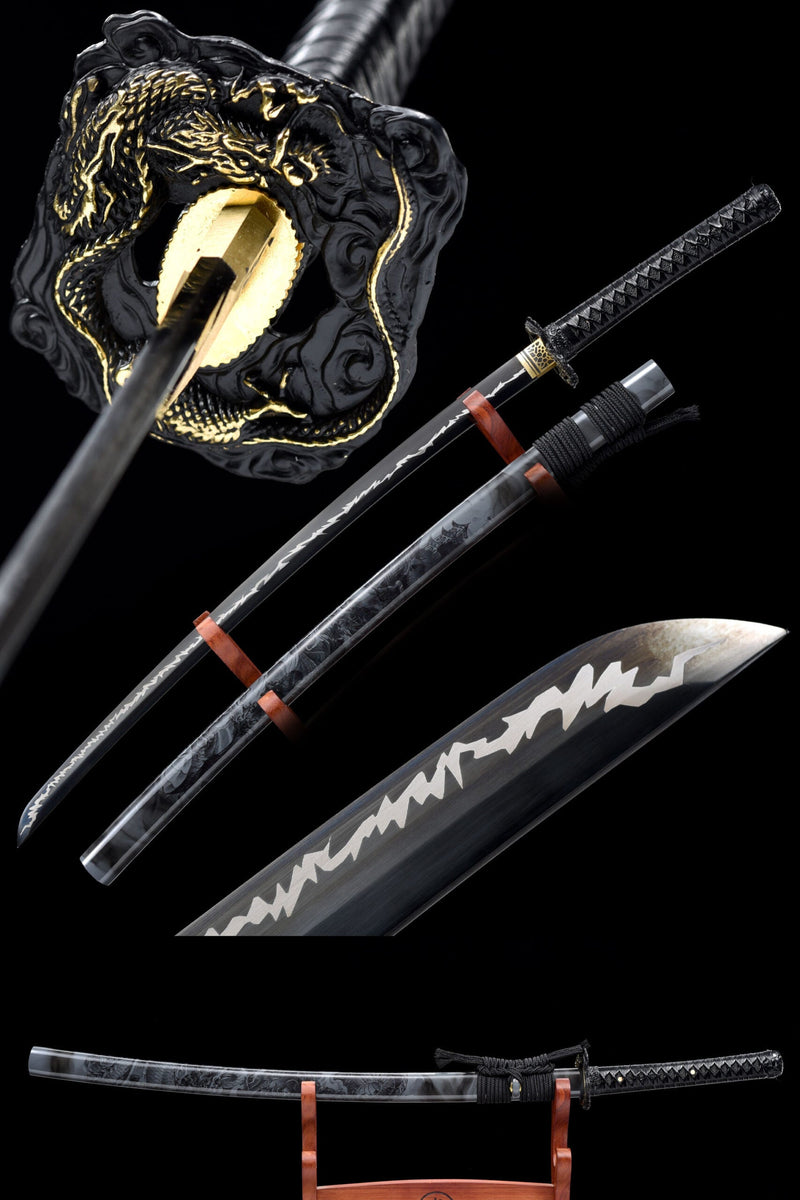 Handmade Japanese Samurai Katana Lightning T10 Carbon Steel With Grey Scabbard Sword