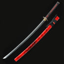 Handmade Japanese Sword T10 Folded Clay Tempered Steel With Red Scabbard-Katana-Showhigh-Samurai Sword Store