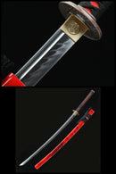 Handmade Japanese Sword T10 Folded Clay Tempered Steel With Red Scabbard-Katana-Showhigh-Samurai Sword Store