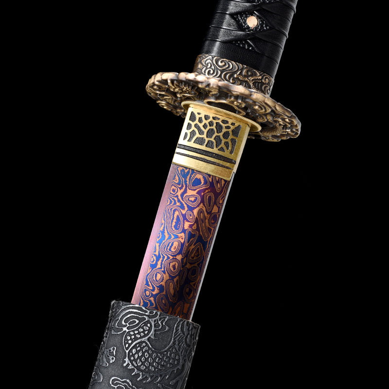 Handmade Red Blade Japanese Sword Folded Damascus Steel Katana