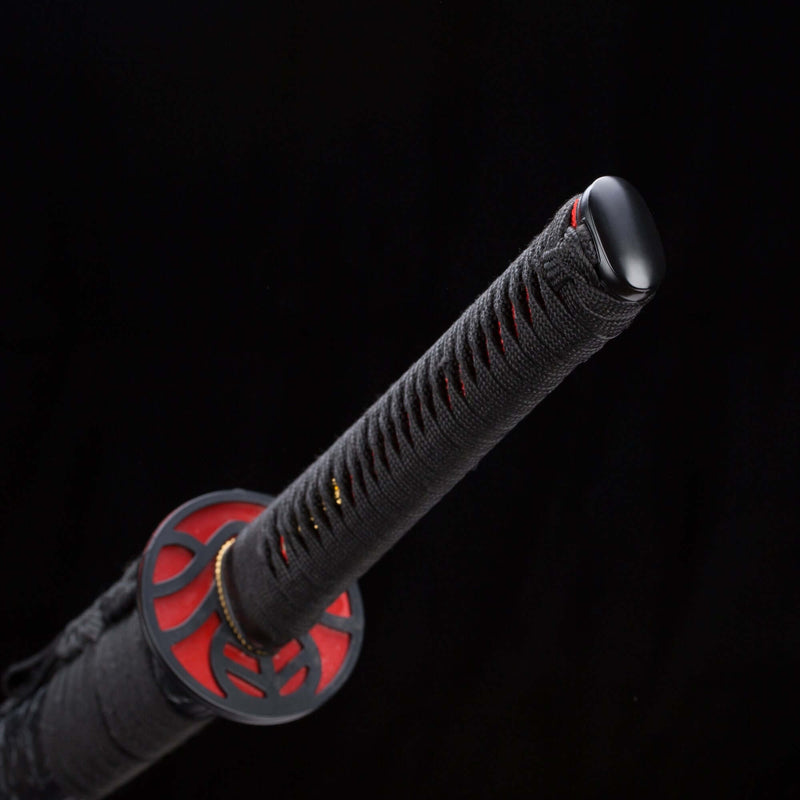 Handmade Red Wooden Katana – Practice Samurai Sword with Black Leather Scabbard