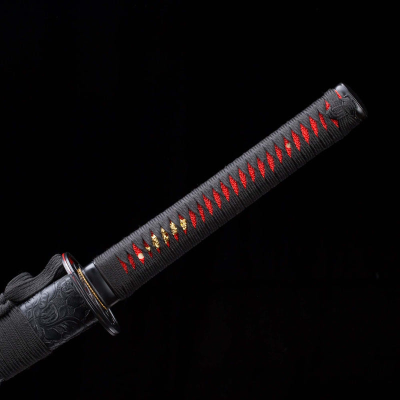Handmade Red Wooden Katana – Practice Samurai Sword with Black Leather Scabbard