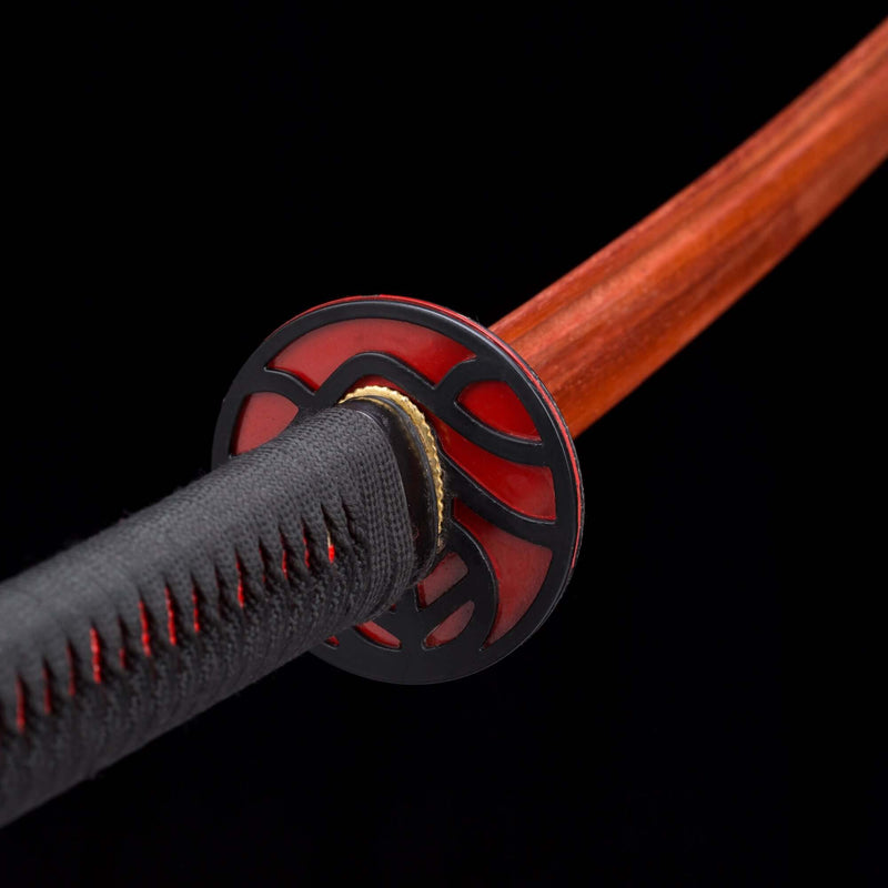 Handmade Red Wooden Katana – Practice Samurai Sword with Black Leather Scabbard