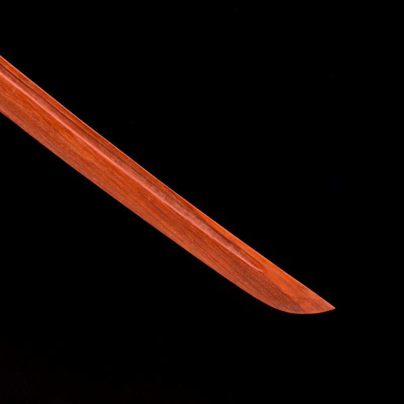 Handmade Red Wooden Katana – Practice Samurai Sword with Black Leather Scabbard