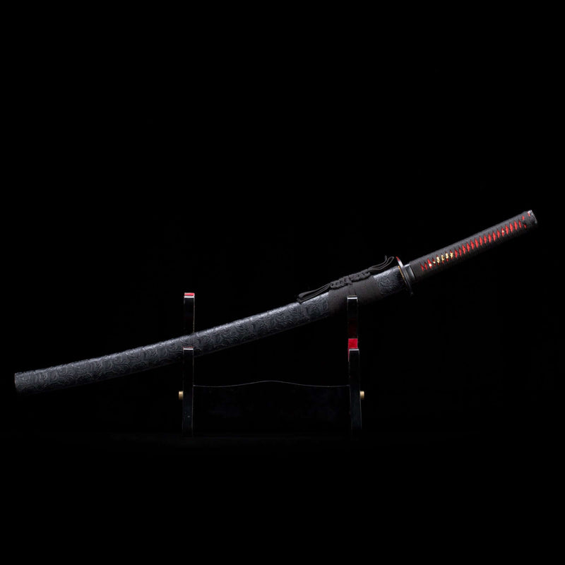 Handmade Red Wooden Katana – Practice Samurai Sword with Black Leather Scabbard