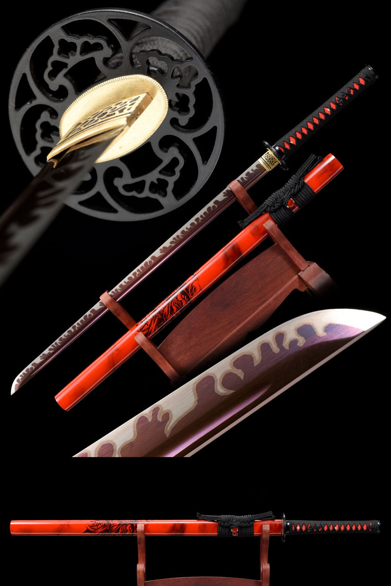 Handmade Samurai Ninjato Sword 1060 Carbon Steel With Red Blade