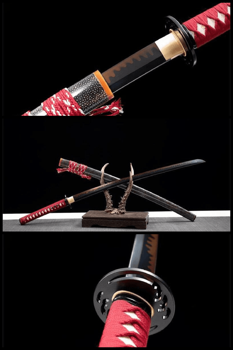 Hand Made Superior T10 Katana Real Hamon Clay Tempered Rayskin Saya