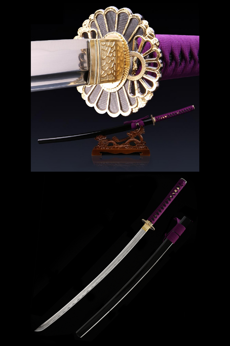 Handmade Japanese Katana Sword With Golden Sunflower Tsuba