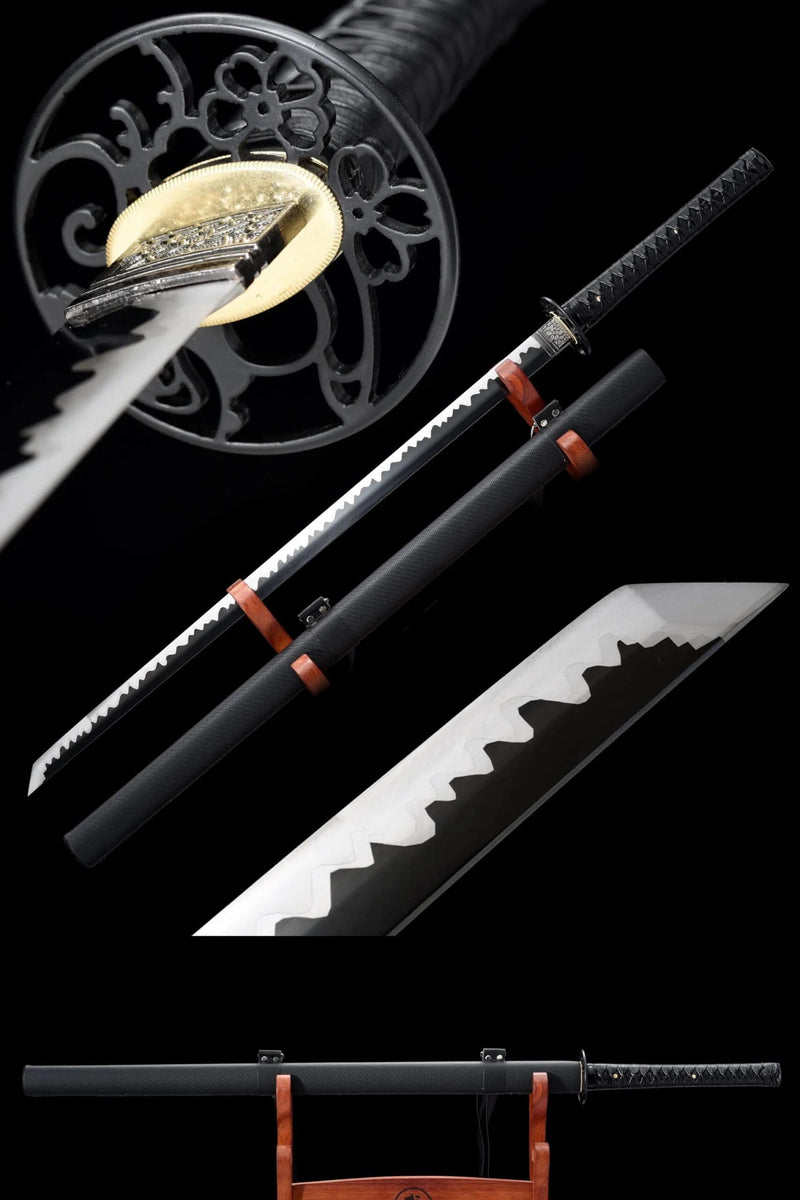 Handmade Ninjato Straight Japanese Sword Spring Steel With Black Blade